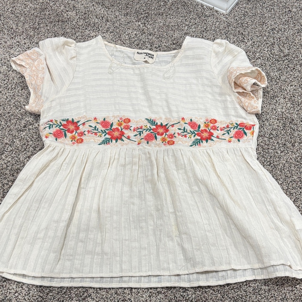 Savanna Jane Cream Blouse with Floral Embroidery